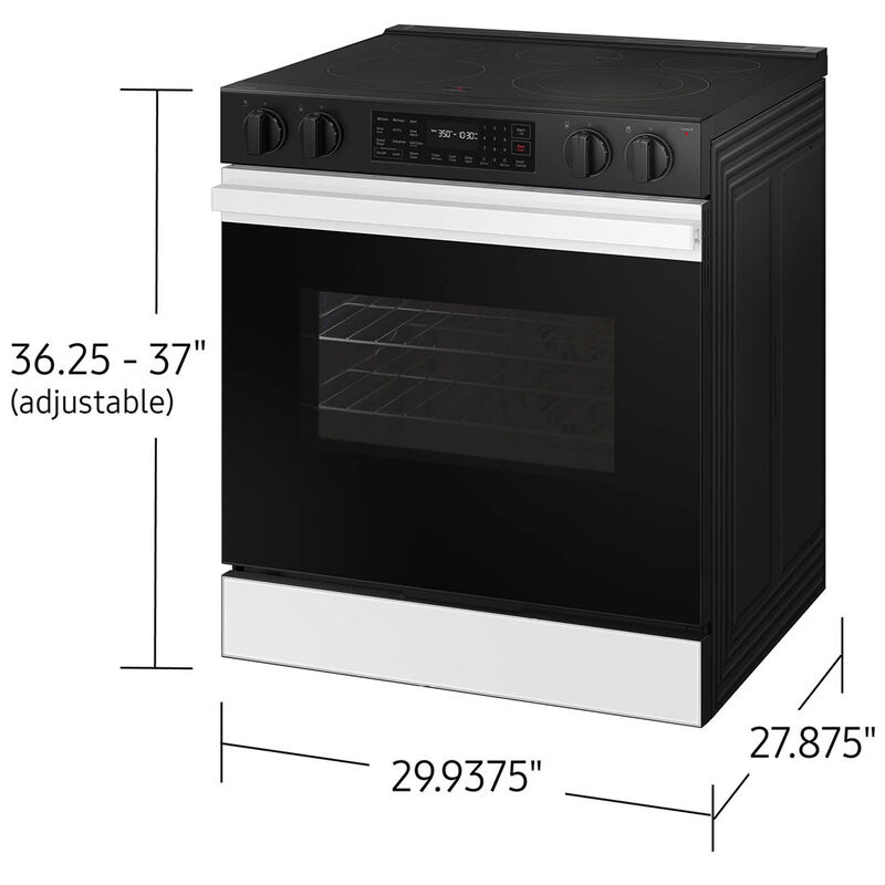 Samsung Bespoke 30 in. 6.3 cu. ft. Smart Air Fry Convection Oven Slide-In Electric Range with 5 Radiant Burners - White Glass, White Glass, hires