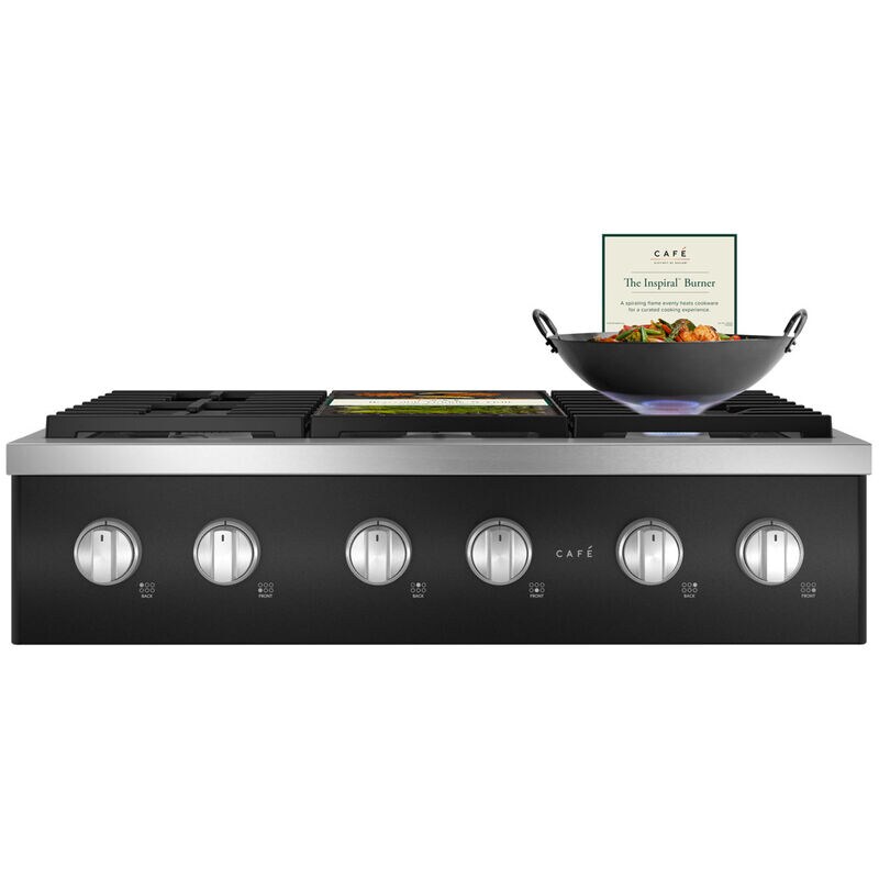 Cafe 36 in. 6-Burner Natural Gas Rangetop with Simmer Burner & Power Burner - Matte Black, Matte Black, hires