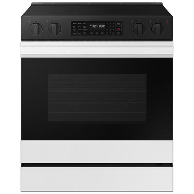 Samsung Bespoke 30 in. 6.3 cu. ft. Smart Air Fry Standard Convection Slide-In Electric Range with Radiant Burners - White Glass | NSE6DB830012