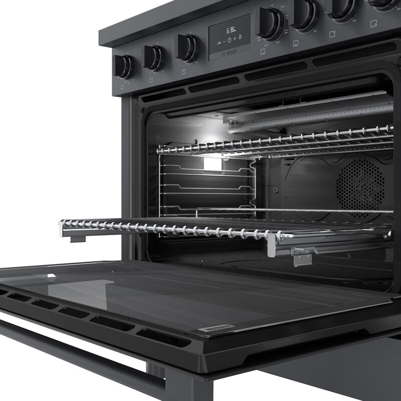 Bosch 800 Series 36 in. 3.7 cu. ft. True European Convection Dual Fuel Range with 6 Sealed Burners - Black Stainless Steel, , hires
