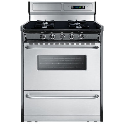 Summit 30 in. 3.7 cu. ft. Oven Freestanding Gas Range with 4 Open Burners - Stainless Steel | TNM2307BKW