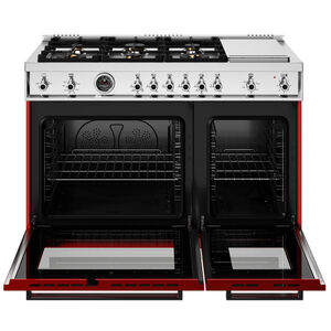 Bertazzoni Professional Series 48 in. 7.1 cu. ft. Convection Oven Freestanding Natural Gas Range with 6 Sealed Burners & Griddle - Red, , hires