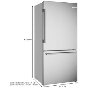 Bosch 100 Series 33 in. 17.2 cu. ft Counter Depth Bottom Freezer Refrigerator with Ice Maker - Stainless Steel, , hires