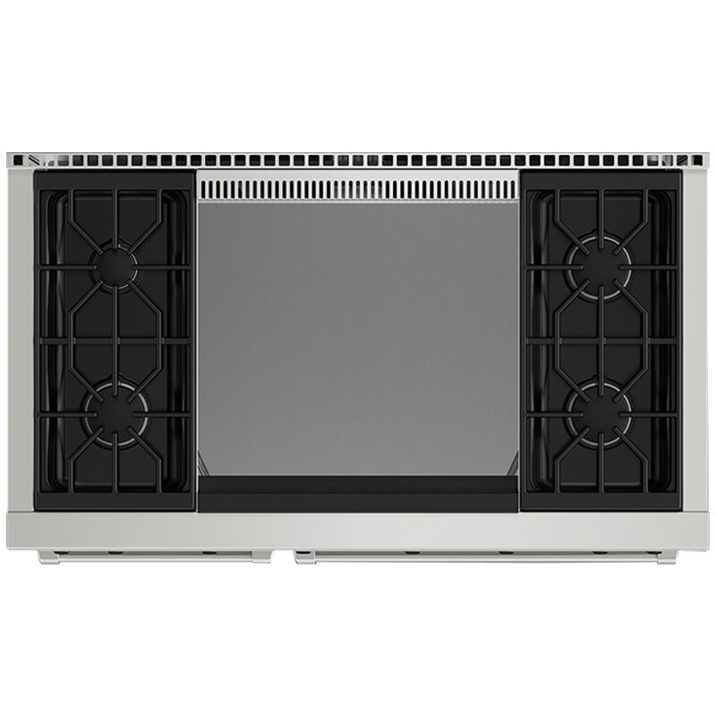 Wolf 48 in. 6.9 cu. ft. Standard Convection Double Oven Gas Range with 4 Sealed Burners & Griddle - Stainless Steel, , hires