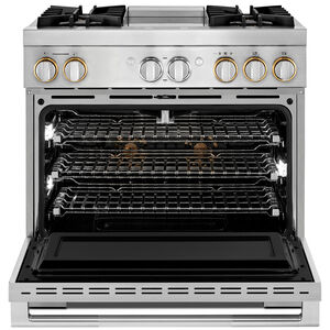 JennAir Rise Series 36 in. 5.1 cu. ft. Smart True European Convection Dual Fuel Range with 4 Sealed Burners & Griddle - Stainless Steel, , hires