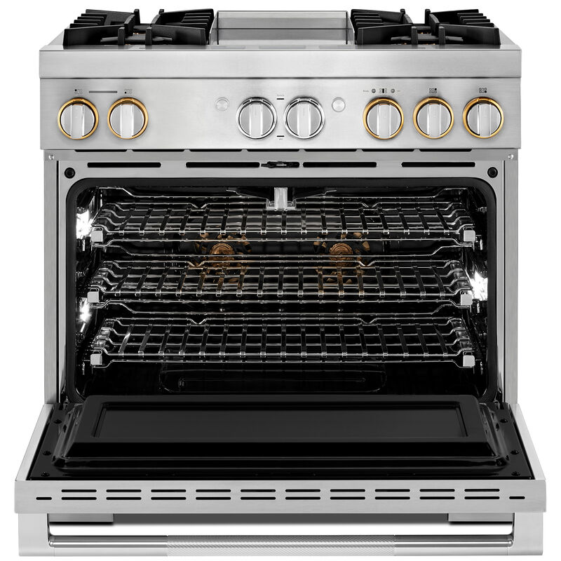JennAir Rise Series 36 in. 5.1 cu. ft. Smart True European Convection Dual Fuel Range with 4 Sealed Burners & Griddle - Stainless Steel, , hires