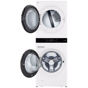 LG 27 in. 5.0 cu. ft. Smart Electric Front Load WashTower with AI Sensor Dry, TurboSteam, Allergiene Cycle, ezDispense, AI DD 2.0 Advanced Washing, Sensor Dry, Sanitize & Steam Cycle - Essence White, Essence White, hires