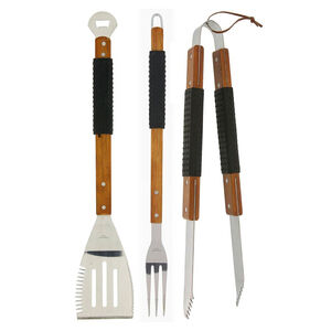 MR. BAR-B-Q 3 Piece Stainless Steel Tool Set with Wood Handles, , hires