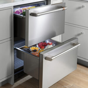 Cafe 24 in. 5.7 cu. ft. Double Refrigerator Drawers - Stainless Steel, Stainless Steel, hires