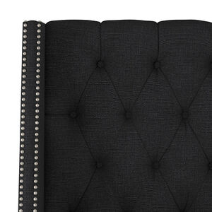 Skyline King Nail Button Tufted Wingback Headboard in Linen - Black, Black, hires