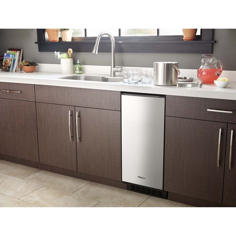 Whirlpool 15 in. Built-In Undercounter Ice Maker with 25 lb. Ice Storage, Auto-Defrost & Digital Control - Stainless Steel, , hires