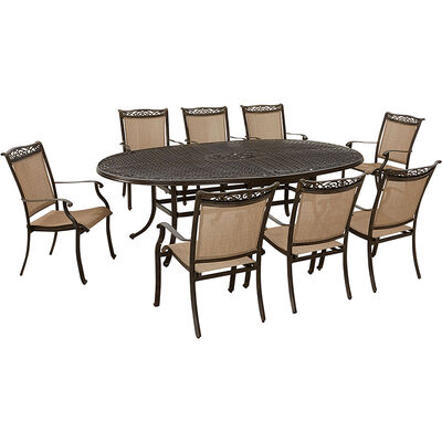 Hanover Fontana 9-Piece Outdoor Dining Set with 8 Sling Dining Chairs and 95-in. x 60-in. Oval Cast-Top Dining Table | FNTDN9PCOV