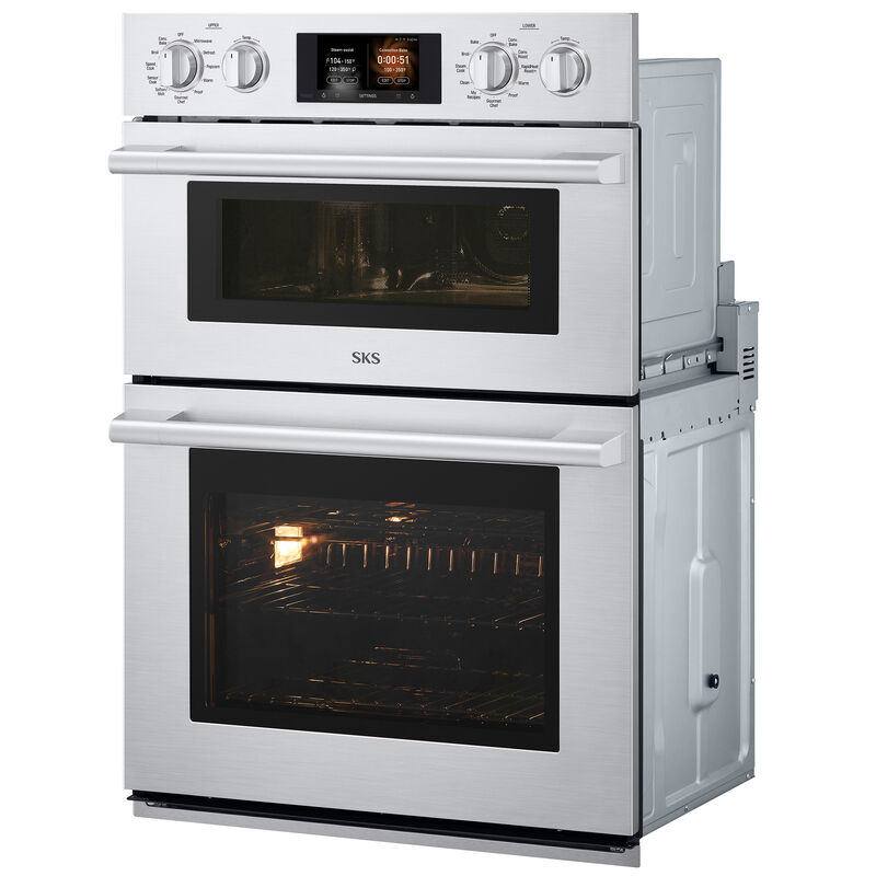 SKS 30 in. 9.4 cu. ft. Smart Top Control SteamElectric Double Wall Oven with True European Convection - Stainless Steel, , hires