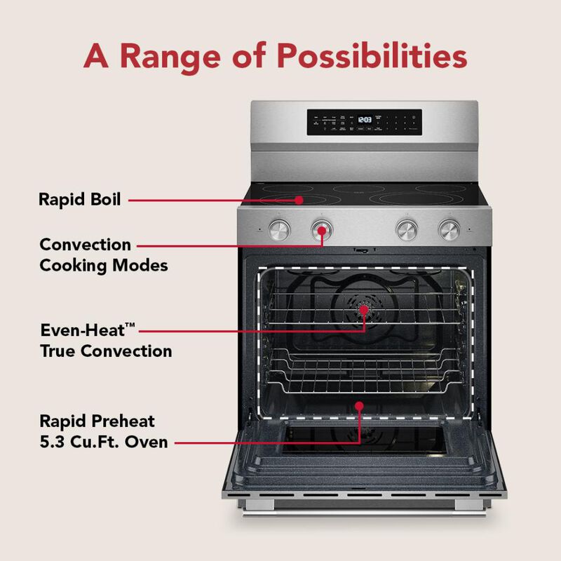KitchenAid 30 in. 5.3 cu. ft. Smart Air-Fry True European Convection Electric Range with Radiant Burners - Fingerprint Resistant Stainless Steel, , hires