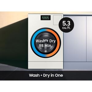Samsung Bespoke 27 in. 5.3 cu. ft. Smart Electric Front Load Ventless All-in-One AI Combo with Heat Pump, Sanitize & Steam Cycle- Ivory, Ivory, hires