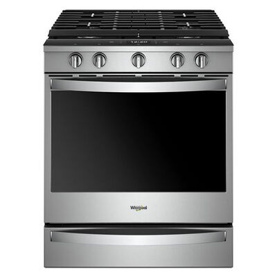 Whirlpool 30 in. 5.8 cu. ft. Oven Slide-In Gas Range with 5 Sealed Burners & Griddle - Stainless Steel | WEG750H0HZ