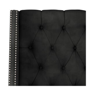 Skyline King Nail Button Tufted Wingback Bed in Velvet - Black, Black, hires