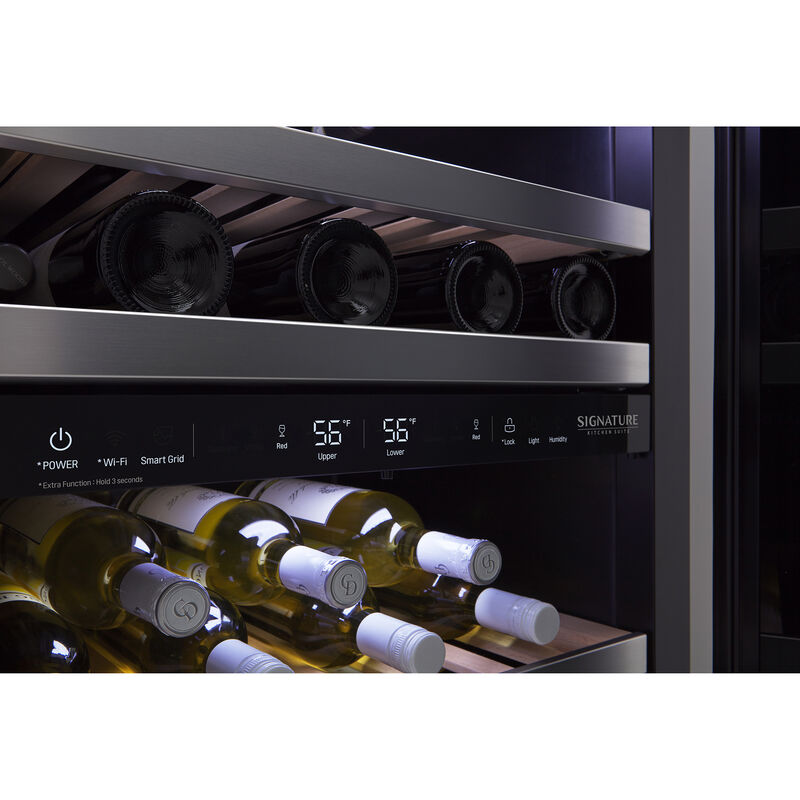 Signature Kitchen Suite 24 in. Undercounter Smart Wine Cooler with Metal & Wood Racks, Dual Temperature Zones & 41 Bottle Capacity - Custom Panel Ready, , hires