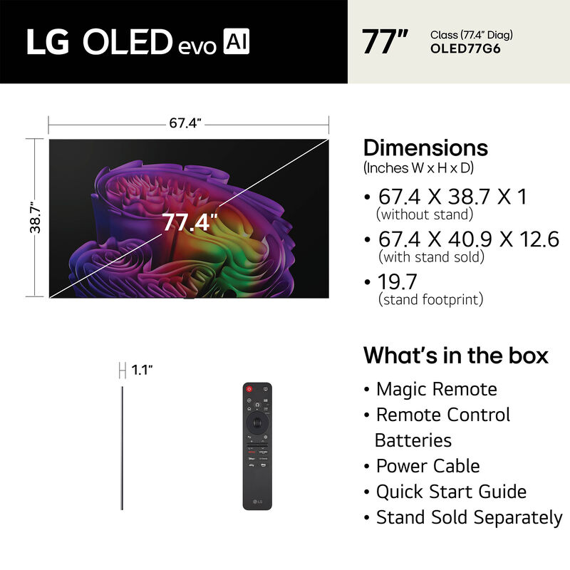 LG - 77" Class G6 Series OLED evo AI 4K UHD Smart webOS TV, , hires