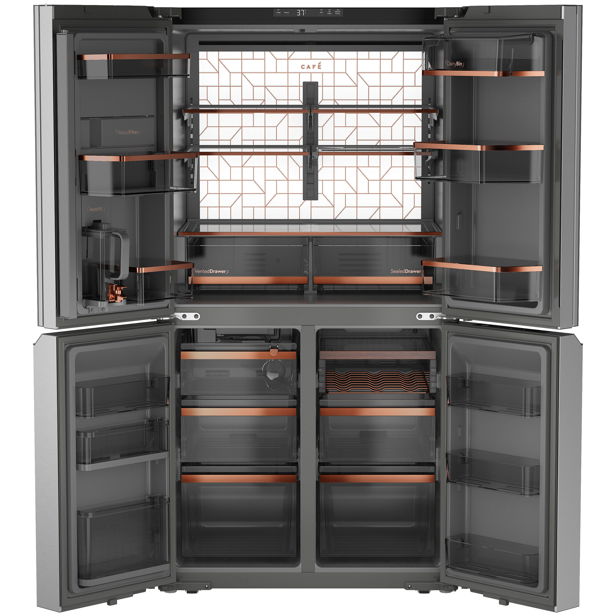 Cafe 36 in. 28.3 cu. ft. Smart 4-Door French Door Refrigerator