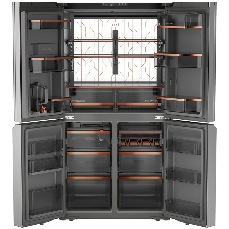 Cafe 36 in. 28.3 cu. ft. Smart 4-Door French Door Refrigerator with Internal Water AutoFill Pitcher - Platinum Glass, , hires