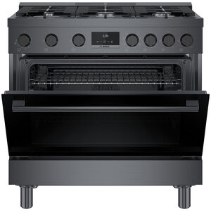 Bosch 800 Series 36 in. 3.7 cu. ft. True European Convection Dual Fuel Range with 6 Sealed Burners - Black Stainless Steel, , hires