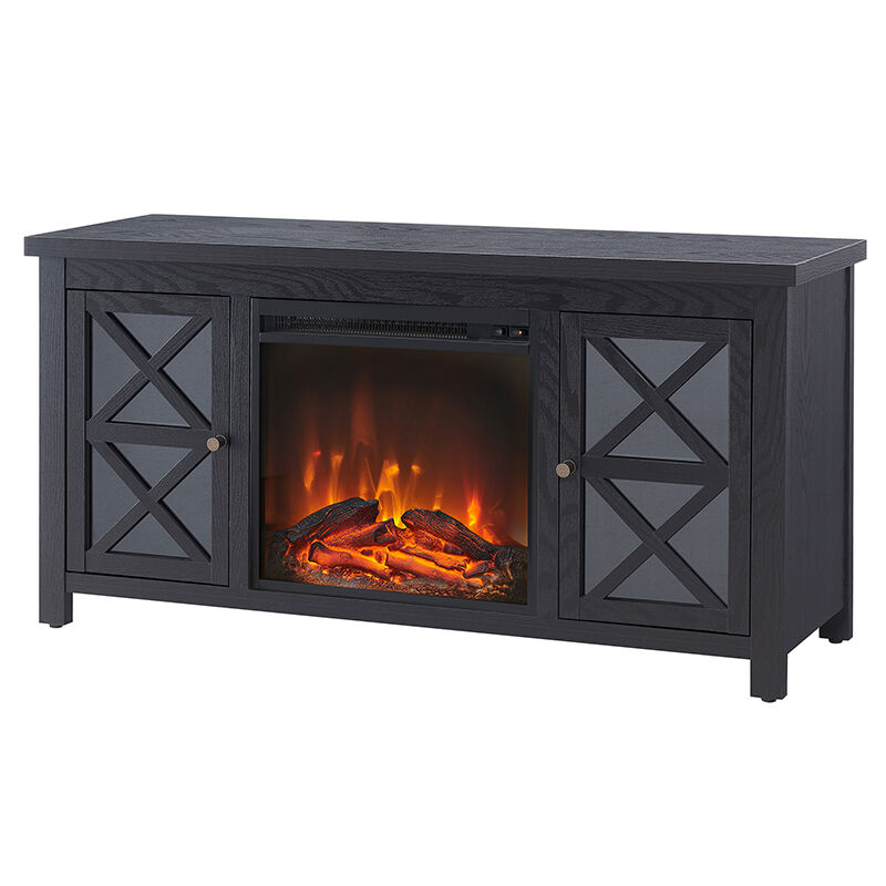 Hudson & Canal Colton TV Stands with Log Fireplace Insert - Black, , hires