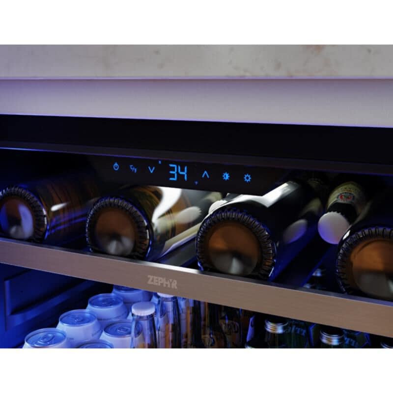 Zephyr Presrv Series 24 in. Built-In/Freestanding 5.6 cu. ft. Compact Beverage Center with Adjustable Shelves & Digital Control - Stainless Steel, , hires