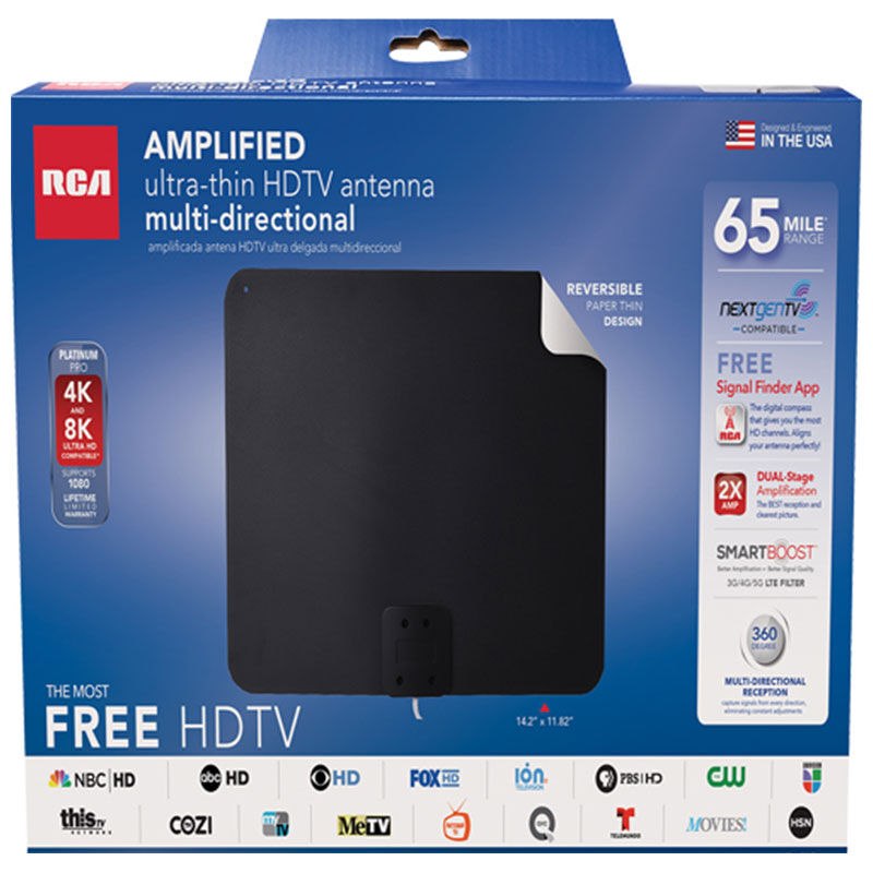 RCA Ultra-Thin Multi-Directional Indoor Amplified HDTV Antenna, , hires