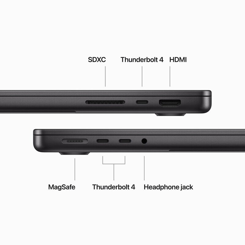 Apple MacBook Pro (2023) 14.2 in. Notebook with Apple Intelligence, Apple M3 Pro 11-Core CPU, 14-Core GPU, 18 GB RAM, 512 GB SSD, up to 18 Hrs. of Battery Life & Mac OS - Space Black, , hires