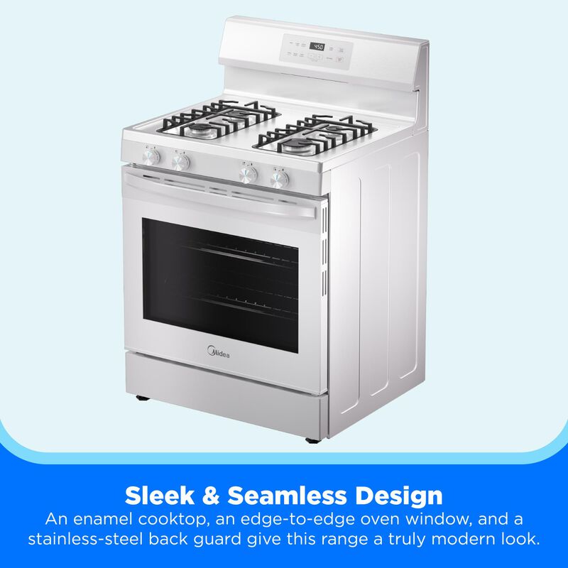 Midea 30 in. 6.1 cu. ft. Gas Range with 4 Sealed Burners - White, White, hires