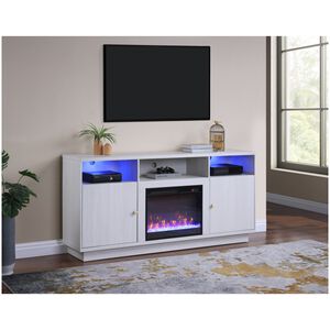 Lilola Ambrose 70"W White Walnut Finish Fireplace TV Stand Console with Heater, LED Light, Cabinets, Shelves, , hires