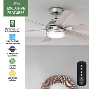Hunter 52 in. Georgetown Energy Star HunterExpress Ceiling Fan with LED Light Kit & Handheld Remote - Brushed Nickel, , hires