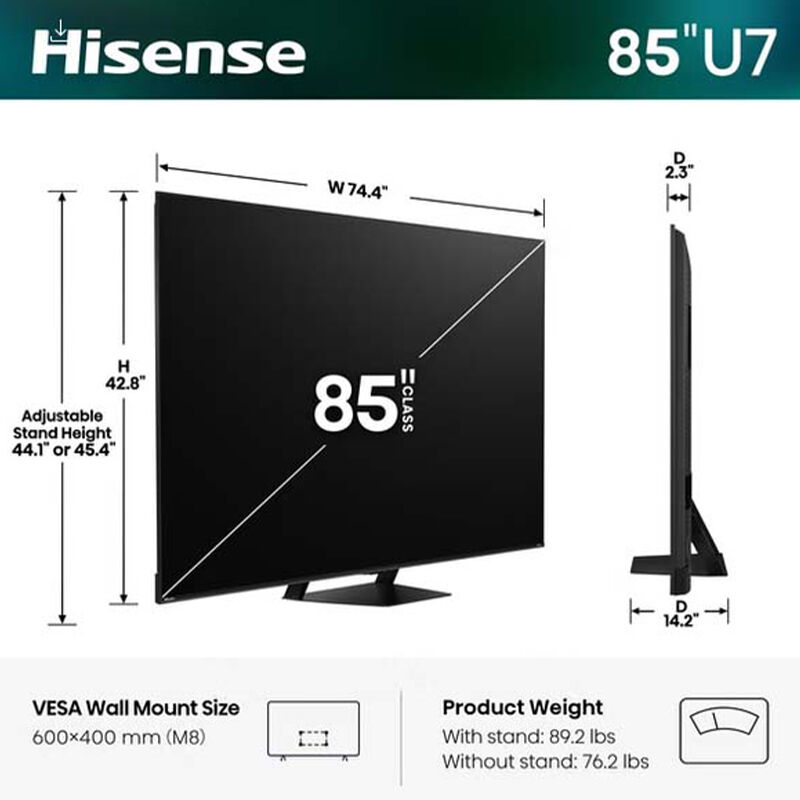 Hisense - 85" Class U7 Series ULED Mini-LED 4K UHD Smart Google TV, , hires