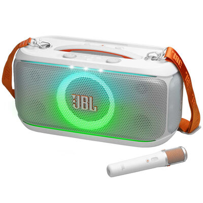 JBL Partybox On-The-Go 2 Plus Portable Party Speaker with Real-Time AI Vocal Removal & Wireless Mic - White | JBLPBOTG2W