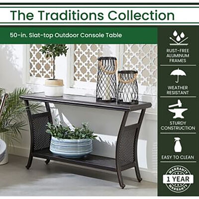 Hanover Traditions 50-in. Slat-Top Outdoor Console Table - Golden Bronze | TRADCONTBL