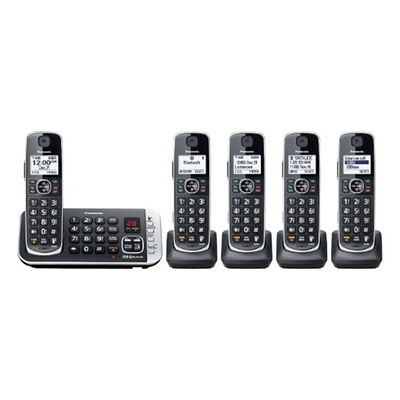 Panasonic KXTGE675B Link2Cell Bluetooth Cordless Phone with Voice Assist HD Voice Answering Machine - 5 Handsets - BLACK | KXTGE675B