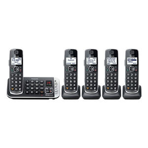 Panasonic KXTGE675B Link2Cell Bluetooth Cordless Phone with Voice Assist HD Voice Answering Machine - 5 Handsets - BLACK, , hires
