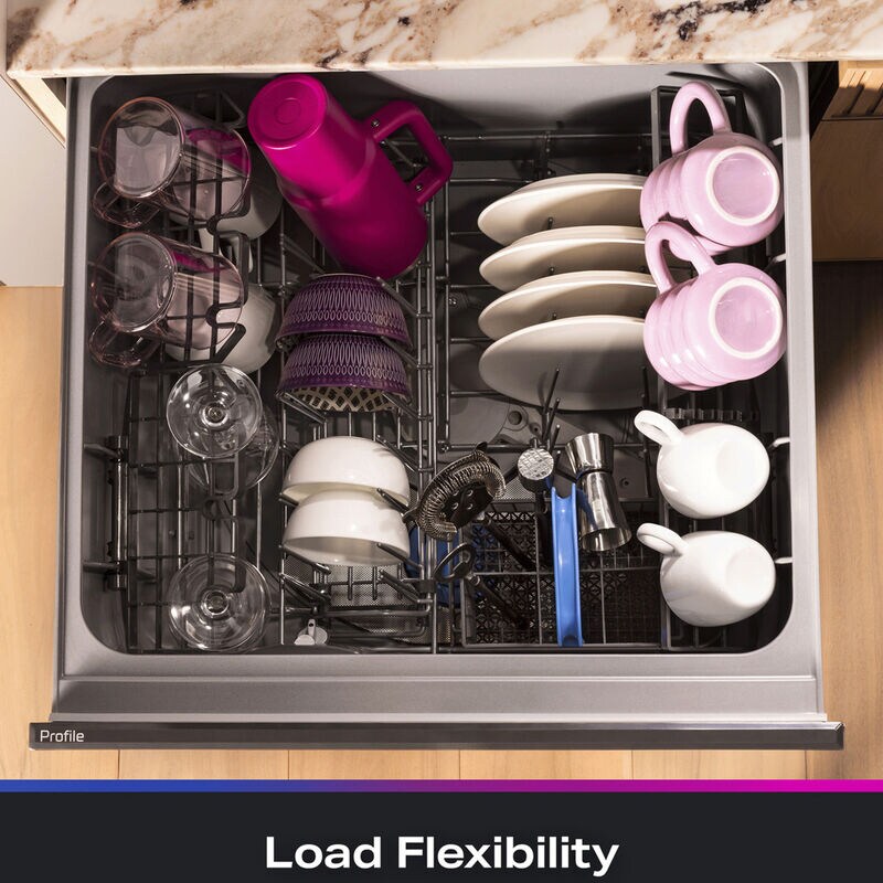 GE Profile 24 in. Smart Double Dishwasher Drawer with Front Control, 48 dBA Sound Level & Pocket Handle - Fingerprint Resistant Stainless, , hires