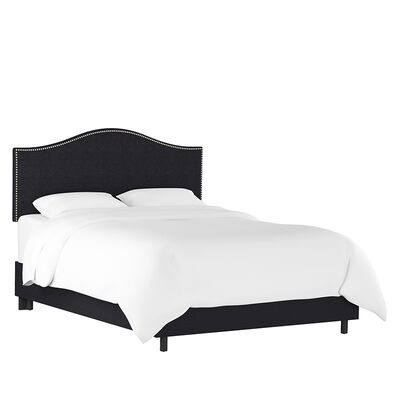 Skyline Furniture Nail Button Twin Size Bed in Linen - Black | 910NBBEDPWLB