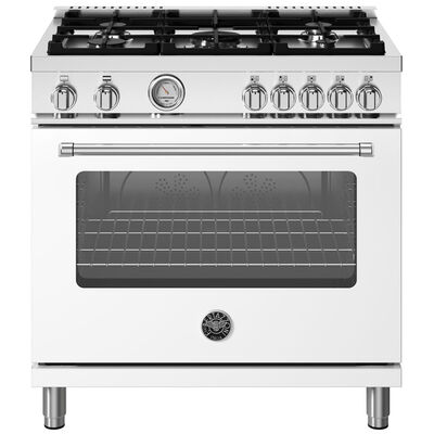 Bertazzoni Master Series 36 in. 5.9 cu. ft. Convection Oven Freestanding LP Gas Range with 5 Sealed Burners - Matte White | MAS365GASBVL