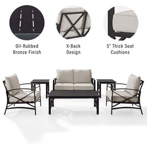 Crosley Kaplan 6 Piece Outdoor Loveseat Patio Furniture Set, Oil Rubbed Bronze with OatmealCushions, , hires