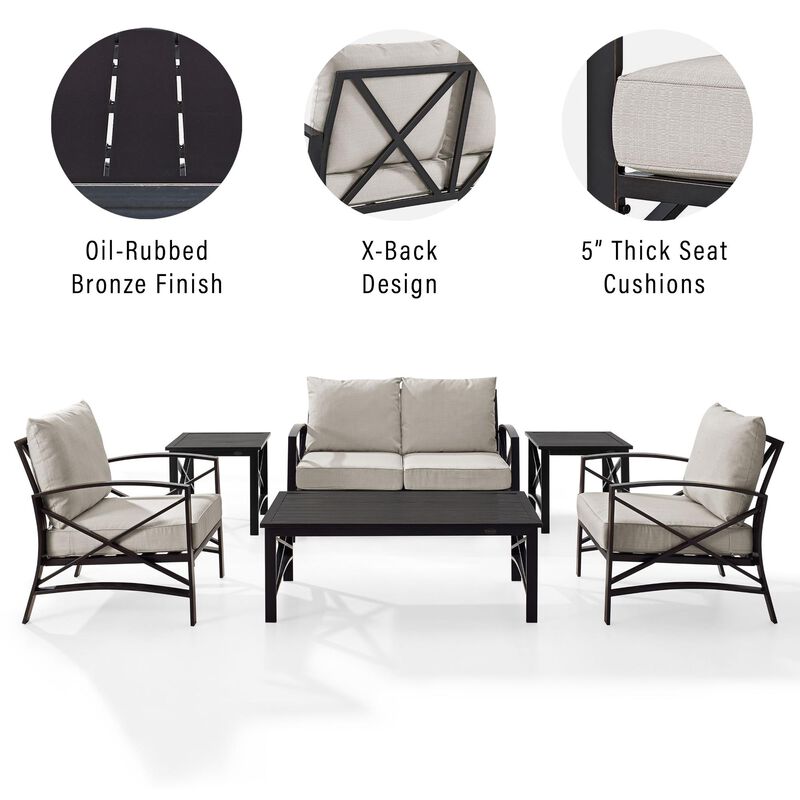 Crosley Kaplan 6 Piece Outdoor Loveseat Patio Furniture Set, Oil Rubbed Bronze with OatmealCushions, , hires