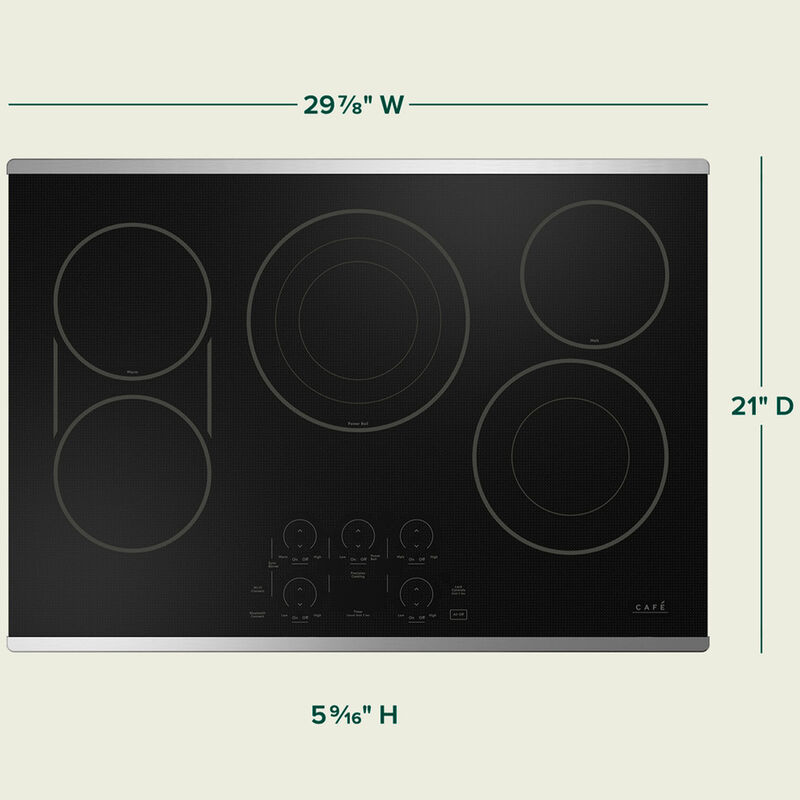 Cafe 30 in. 5-Burner Smart Electric Cooktop with Simmer Burner & Power Burner - Stainless Steel, , hires