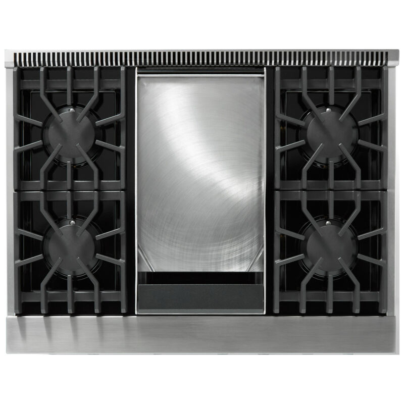 Viking 5 Series 36 in. 5.1 cu. ft. Standard Convection Gas Range with 4 Sealed Burners & Griddle - Stainless Steel - Liquid Propane Gas, Polished Chrome Trim Option, , hires