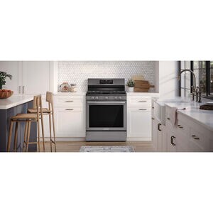 Frigidaire Gallery 30 in. 5.1 cu. ft. Air Fry Standard Convection Steam Gas Range with 5 Sealed Burners & Griddle - Black Stainless, , hires