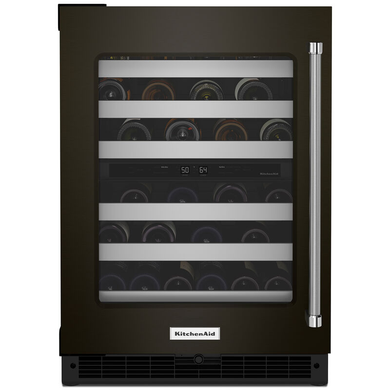 KitchenAid 24 in. Undercounter Wine Cooler with Metal Racks, Dual Temperature Zones & 46 Bottle Capacity - Black Stainless Steel, Black Stainless, hires