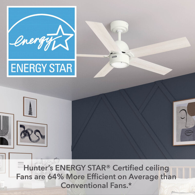 Hunter 52 in. Erling Energy Star Ceiling Fan with LED Light Kit & Handheld Remote - Fresh White, Fresh White, hires