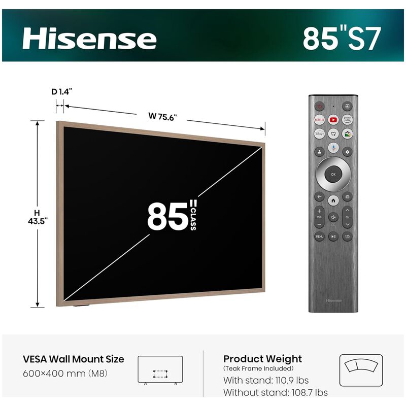 Hisense - 85" Class S7 Series QLED 4K UHD Smart Google TV, , hires