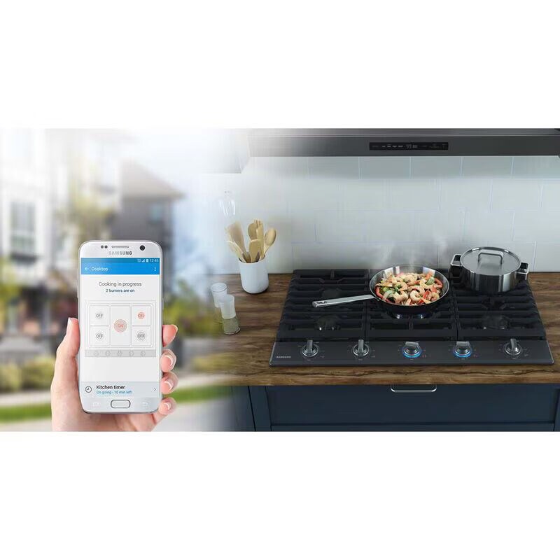 Samsung 30 in. 5-Burner Smart Natural Gas Cooktop with Griddle, Simmer Burner & Power Burner - Black Stainless, Black Stainless, hires